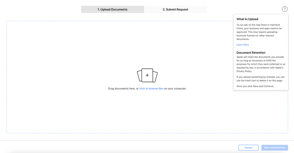 Upload Documents page