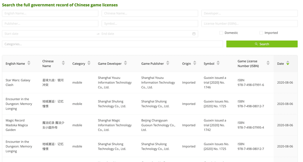 game license database screenshot